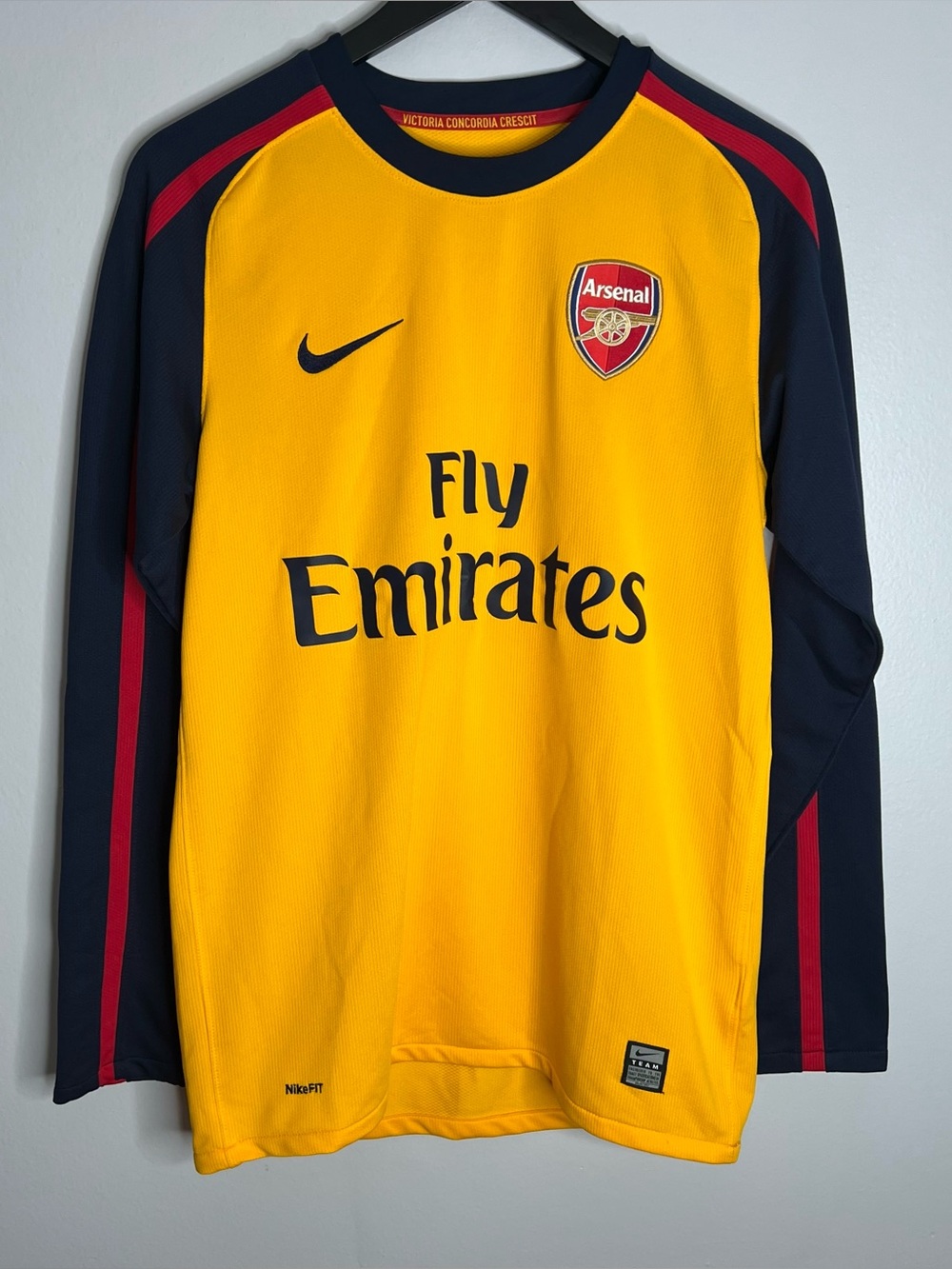 Arsenal FC Jersey Mens Small Nike Yellow 2008 2009 Soccer Football Long Sleeve